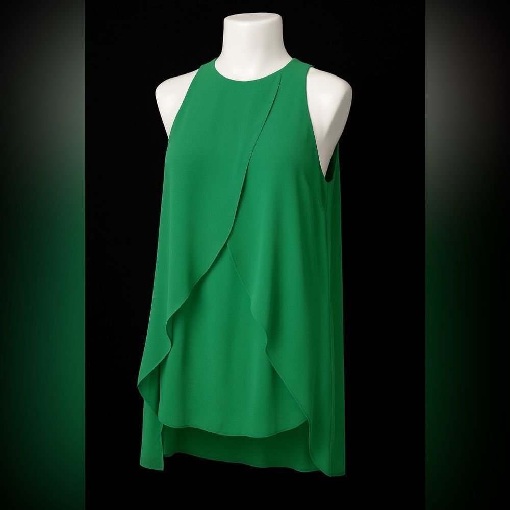 MED semi sheer layered green sleeveless blouse 7th Avenue